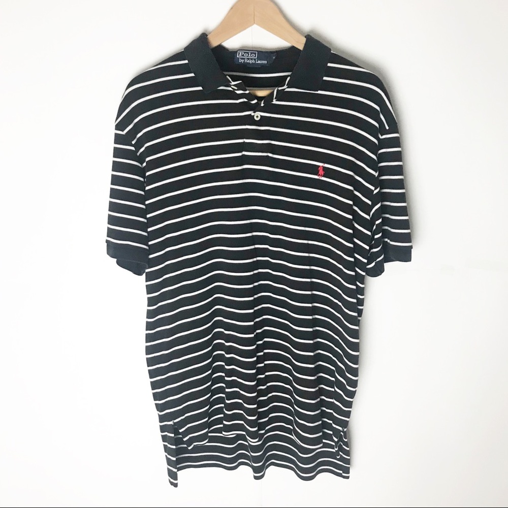 Polo Ralph Lauren Black White Stripe Polo Size M